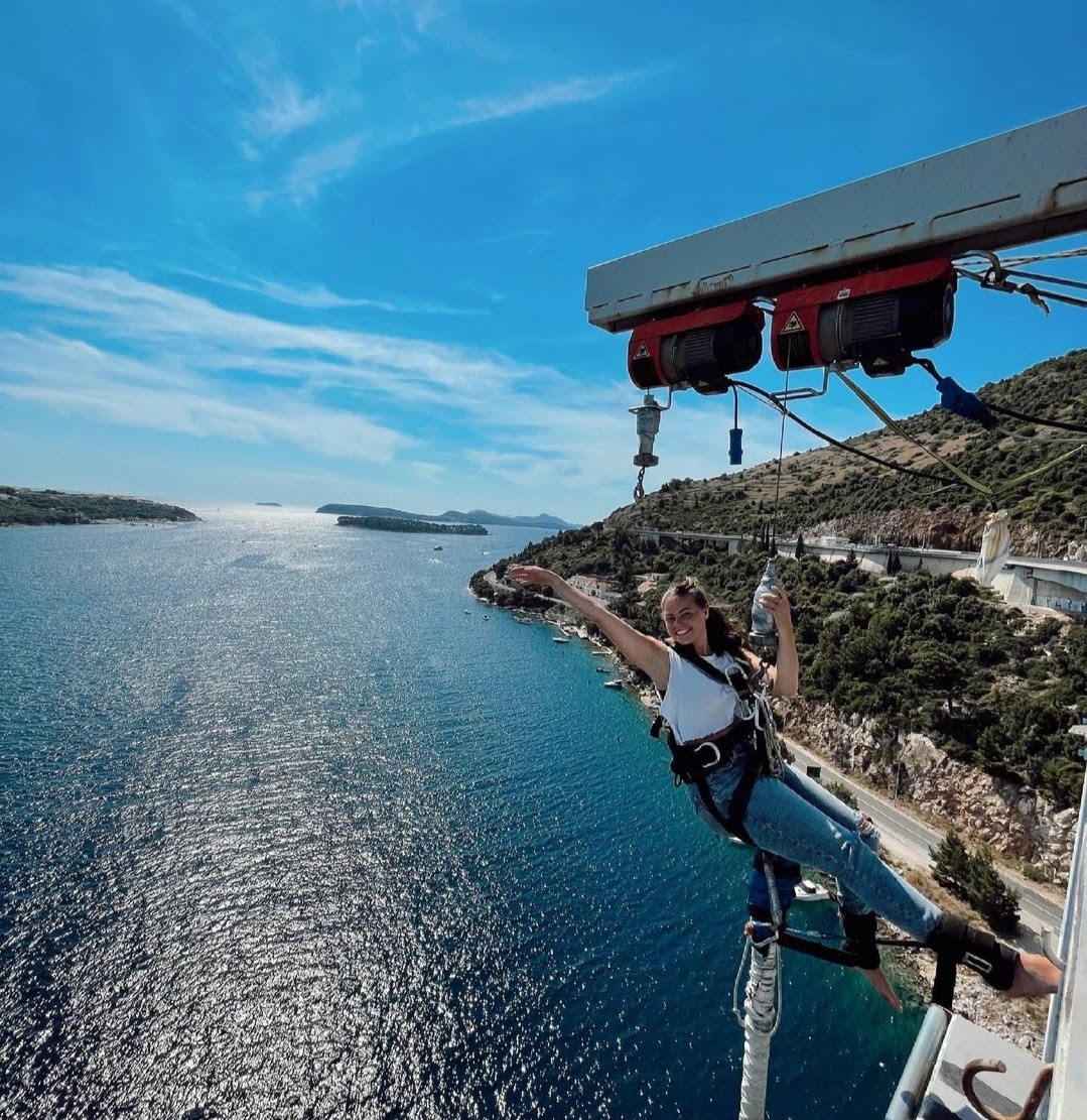 Panoramic view from the Dubrovnik Bungee Jump platform overlooking the Adriatic Sea and surrounding coastline