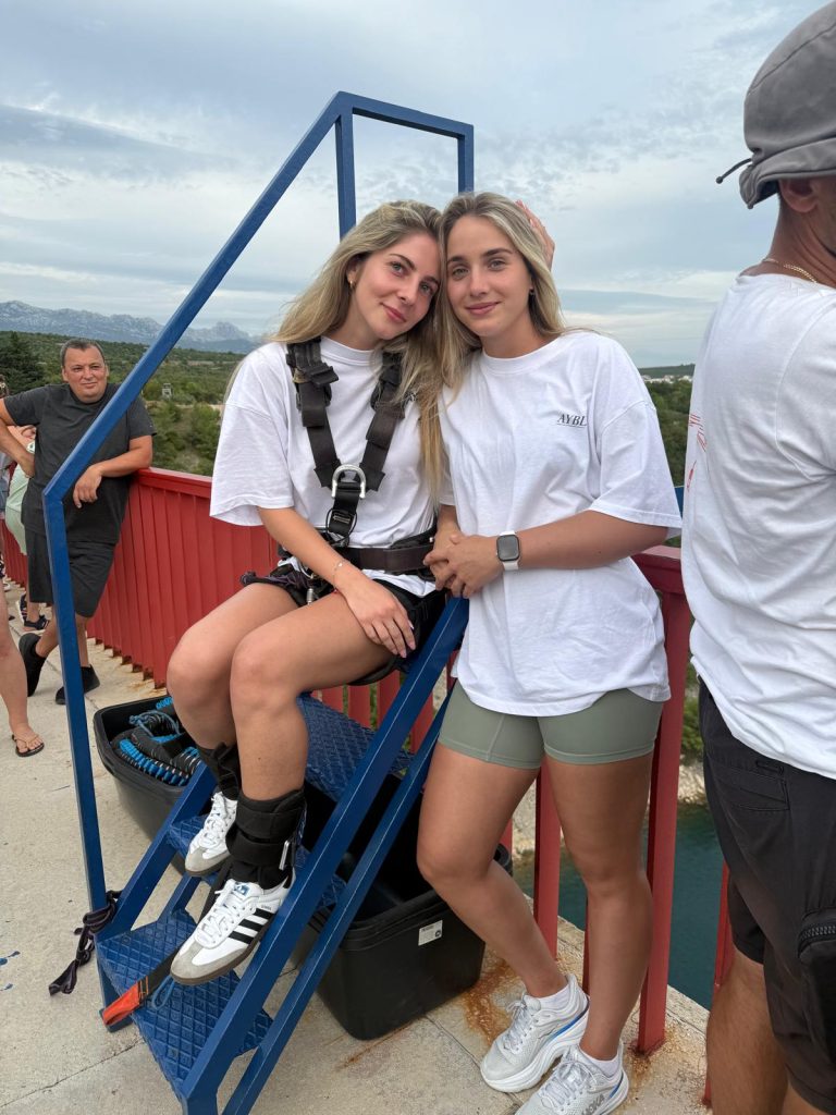 Two participants ready for bungee jumping at Maslenica Bridge